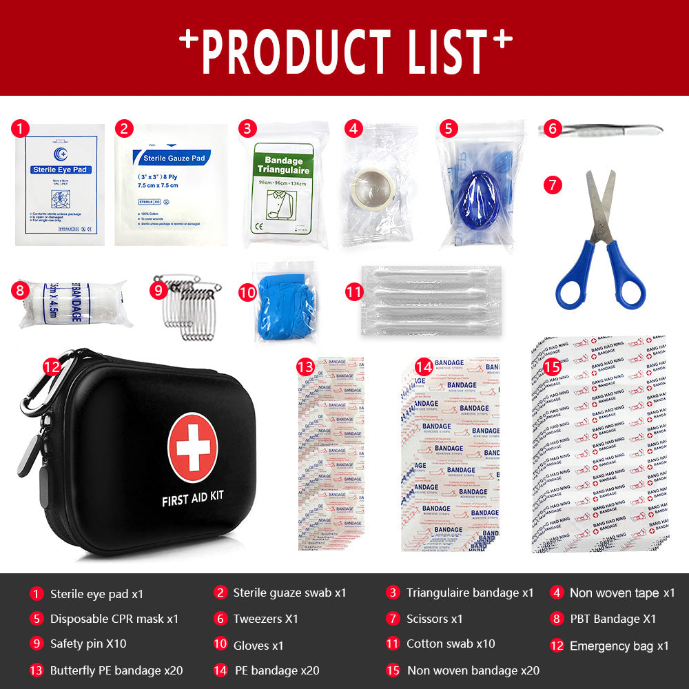 90 Piece Travel First Aid Kit with Portable Case for Camping and Hiking