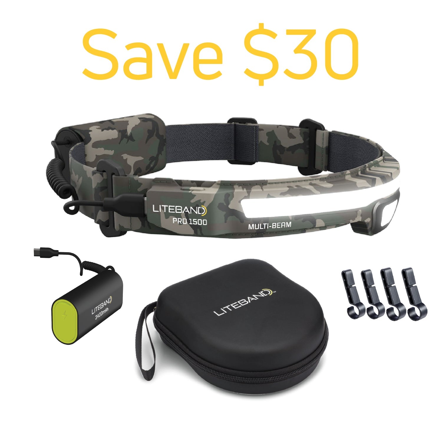 Liteband PRO 1500 Lumen Headlamp Bundle for Camping
