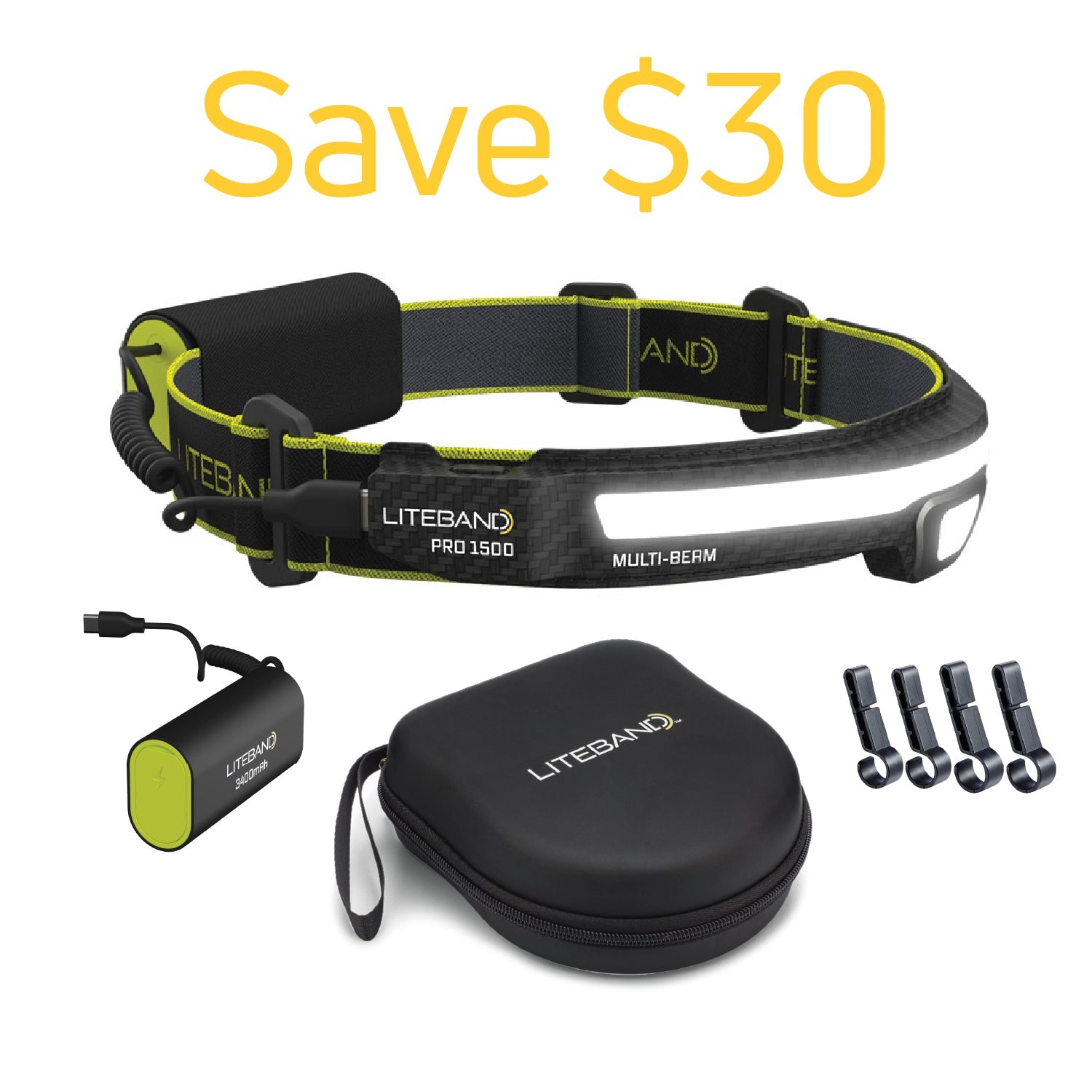 Liteband PRO 1500 Lumen Headlamp Bundle for Camping