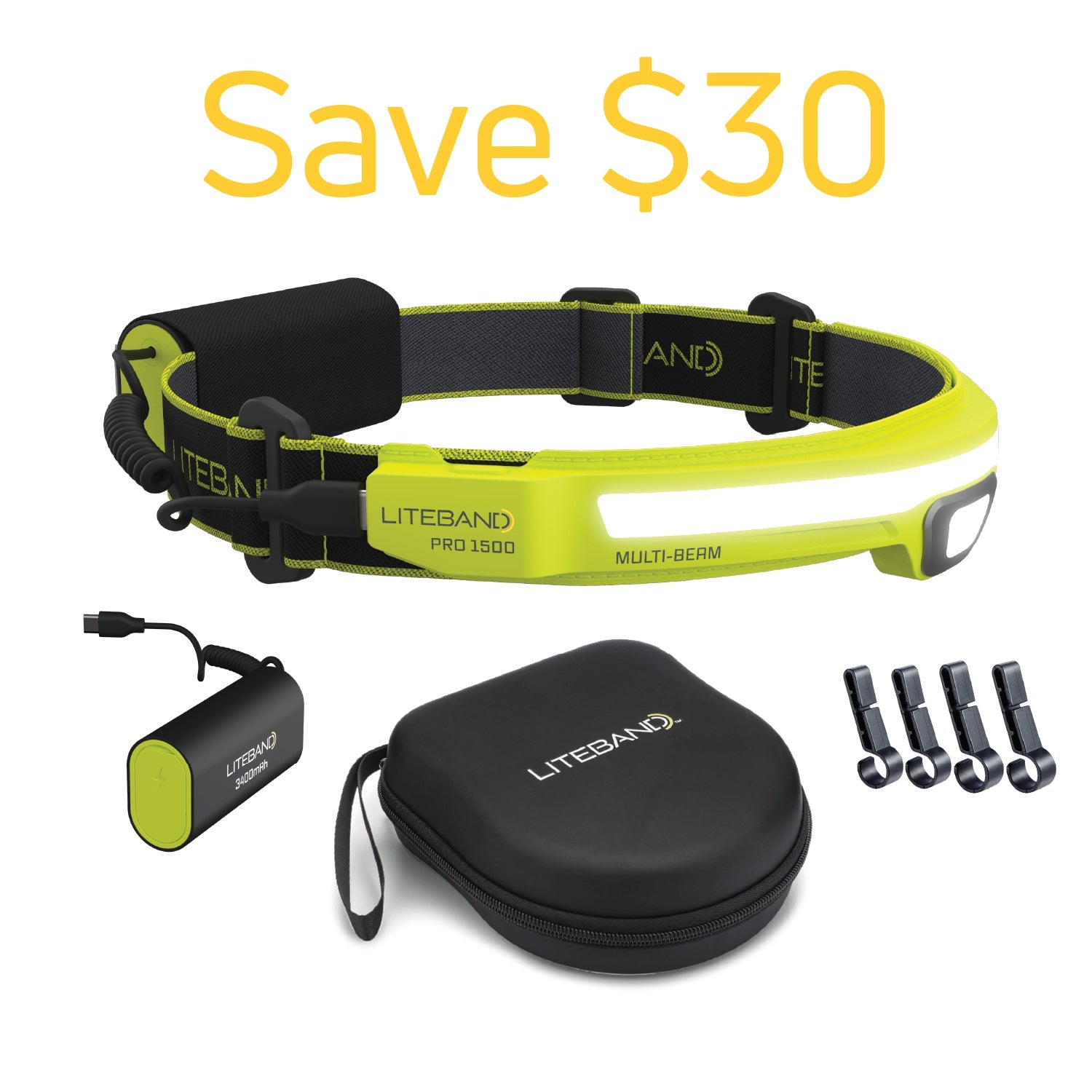 Liteband PRO 1500 Lumen Headlamp Bundle for Camping