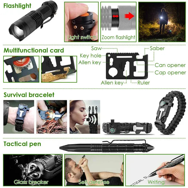 47 Piece Outdoor Survival Gear and First Aid Kit for Camping and Hiking