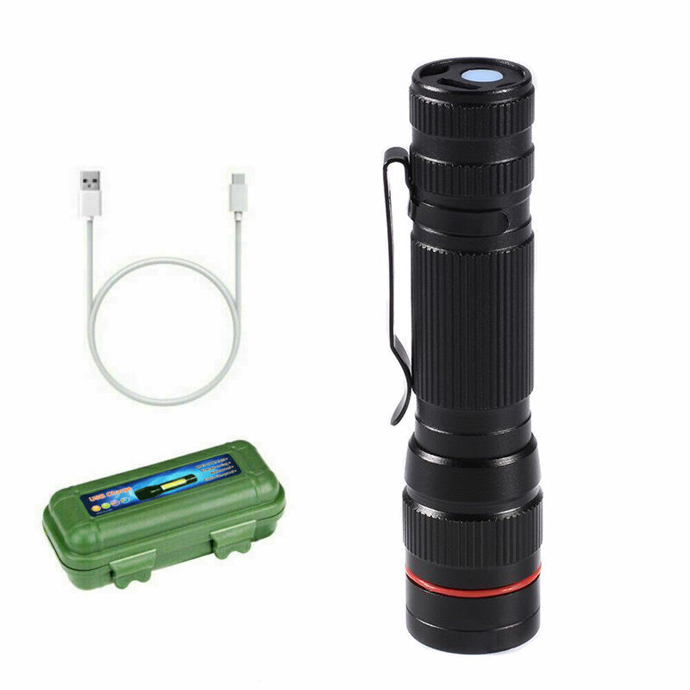 USB Rechargeable LED Flashlight with Adjustable Focus and Multiple Light Modes for Outdoor and Emergency Use