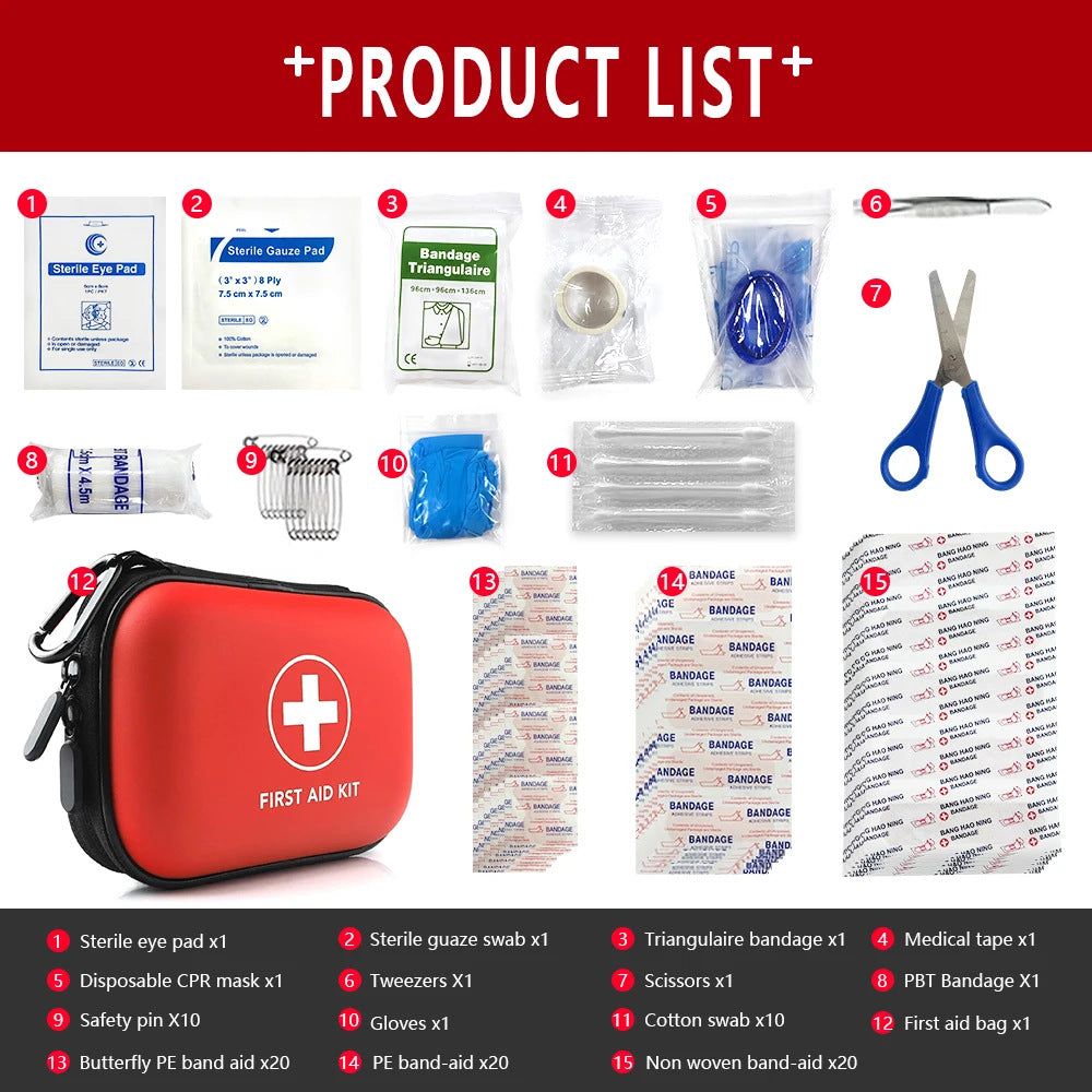 90 Piece Travel First Aid Kit with Portable Case for Camping and Hiking