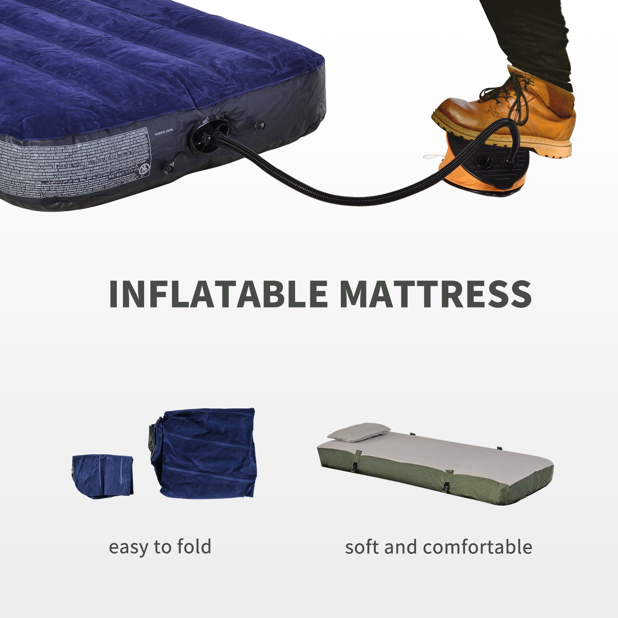 Folding Camping Cot with Air Mattress and Sleeping Bag Portable Outdoor Camping Bed