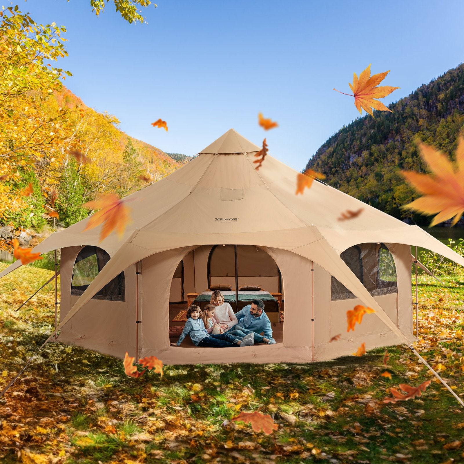 4 Season Canvas Bell Tent for 8 Person Camping with Stove Jack