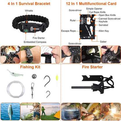 125 Piece Outdoor Survival Gear and First Aid Kit for Camping, Hiking and Emergency Use