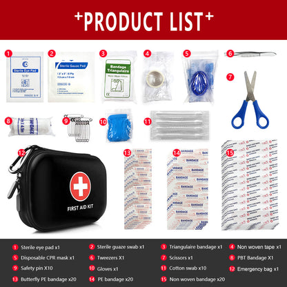 90 Piece Travel First Aid Kit with Portable Case for Camping and Hiking