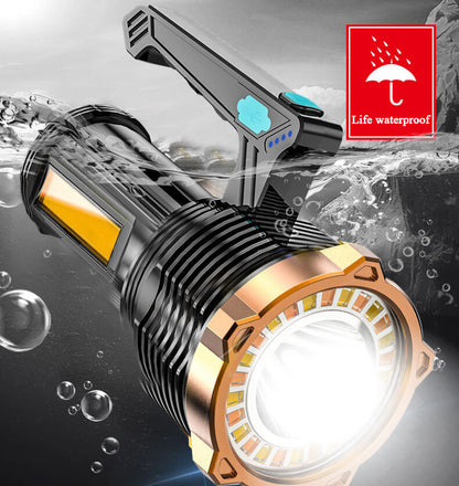 USB Rechargeable LED Flashlight with COB Side Light and Multiple Light Modes for Outdoor and Emergency Use