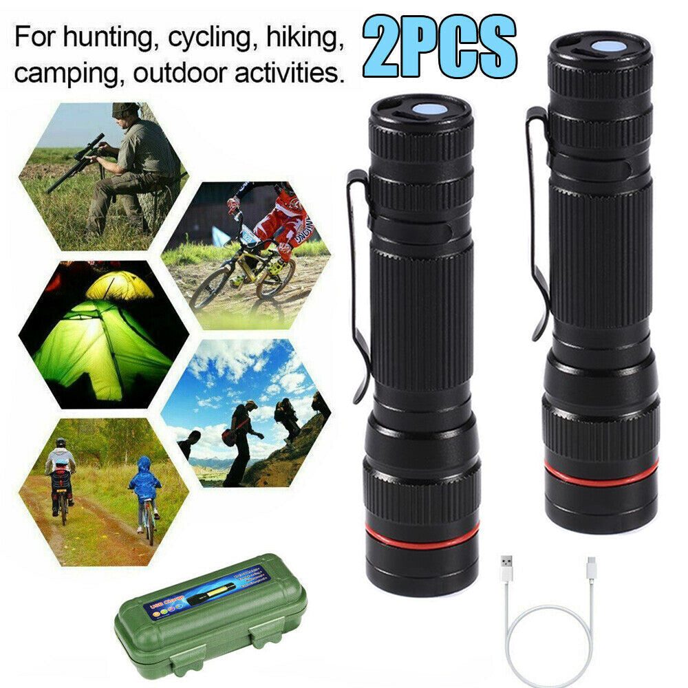 USB Rechargeable LED Flashlight with Adjustable Focus and Multiple Light Modes for Outdoor and Emergency Use