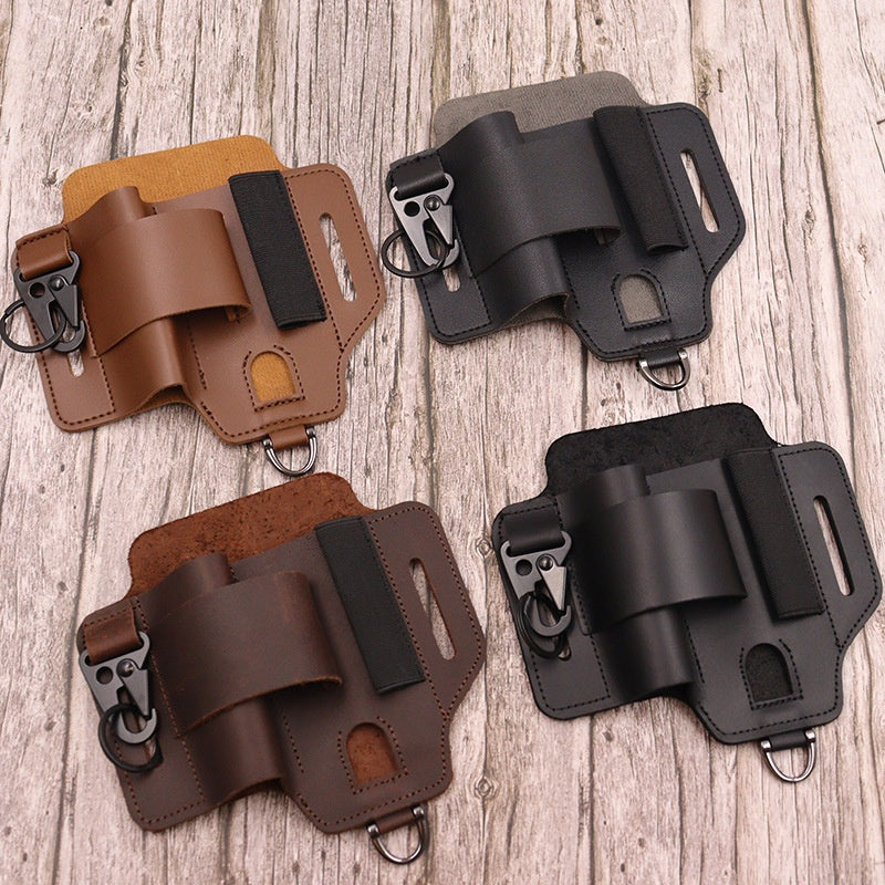 Outdoor Tool Storage Waist Bag with Leather Sheath for Camping and Hiking