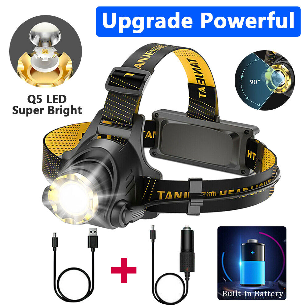 Rechargeable LED Headlamp with Adjustable Focus and 3 Light Modes for Camping and Running