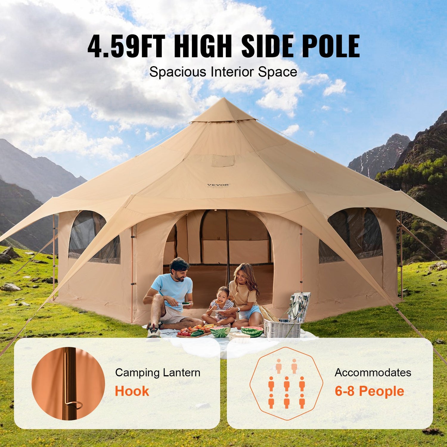 4 Season Canvas Bell Tent for 8 Person Camping with Stove Jack