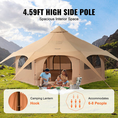 4 Season Canvas Bell Tent for 8 Person Camping with Stove Jack