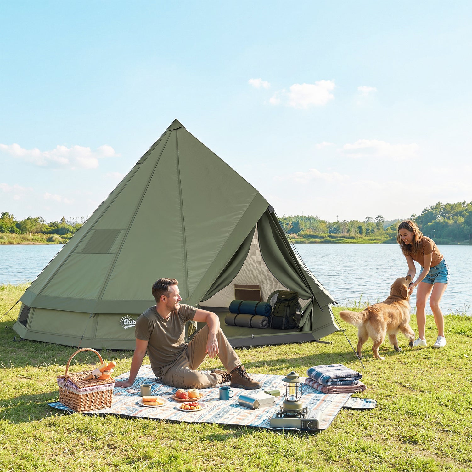 4–6 Person Teepee Camping Tent with Stove Jack and Waterproof Design