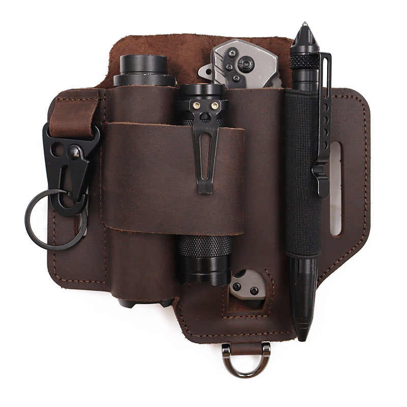 Outdoor Tool Storage Waist Bag with Leather Sheath for Camping and Hiking