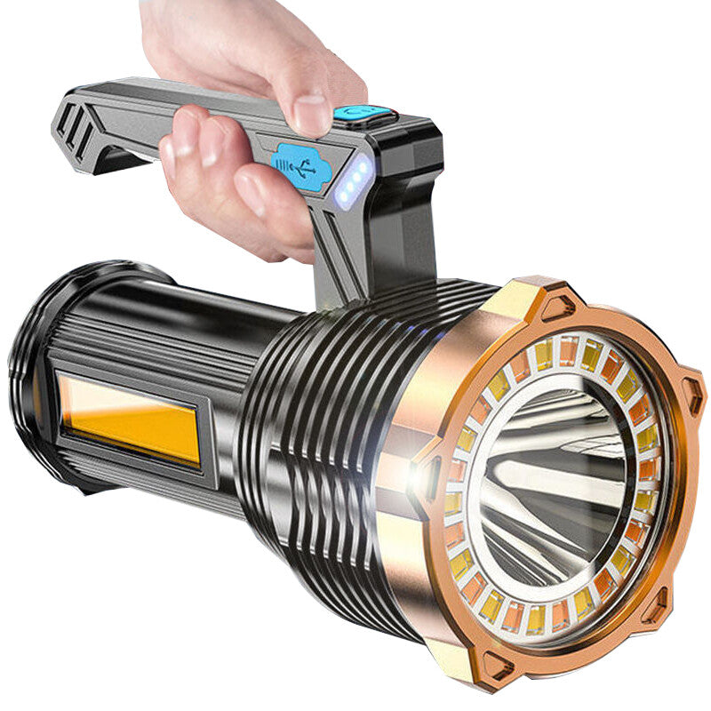 USB Rechargeable LED Flashlight with COB Side Light and Multiple Light Modes for Outdoor and Emergency Use