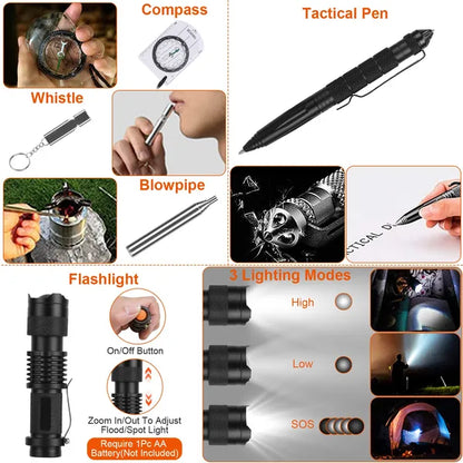 125 Piece Outdoor Survival Gear and First Aid Kit for Camping, Hiking and Emergency Use