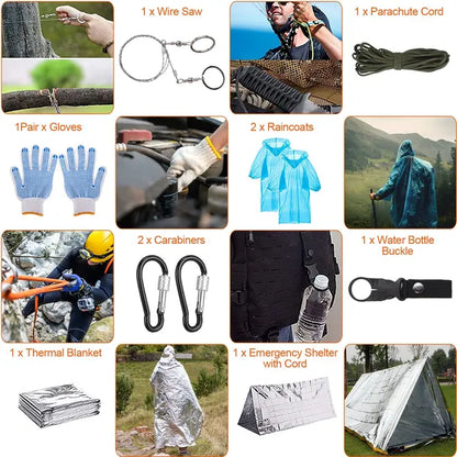 125 Piece Outdoor Survival Gear and First Aid Kit for Camping, Hiking and Emergency Use