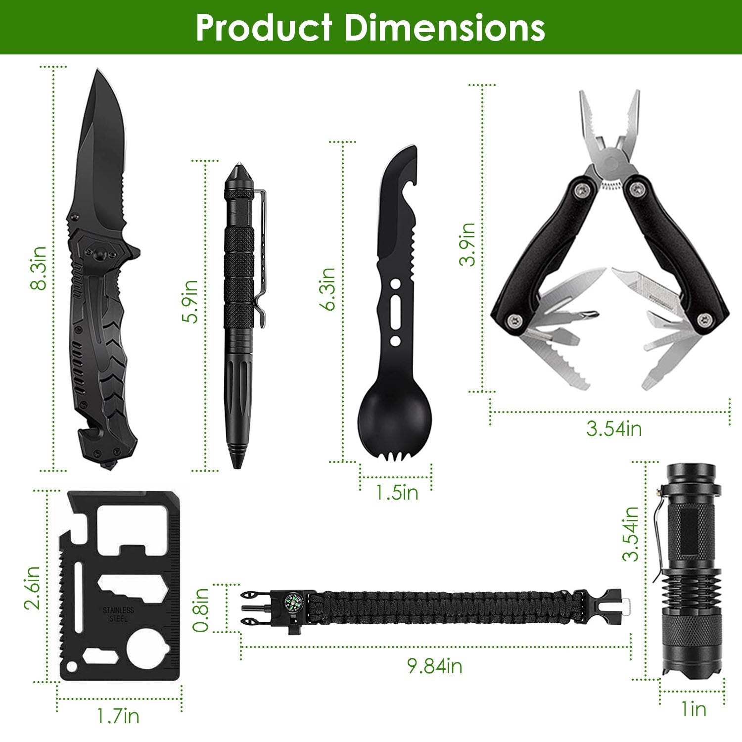 47 Piece Outdoor Survival Gear and Multi Tool Kit with Carry Pouch for Camping and Hiking