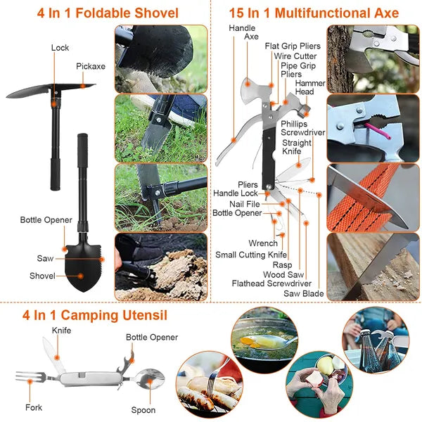 125 Piece Outdoor Survival Gear and First Aid Kit for Camping, Hiking and Emergency Use