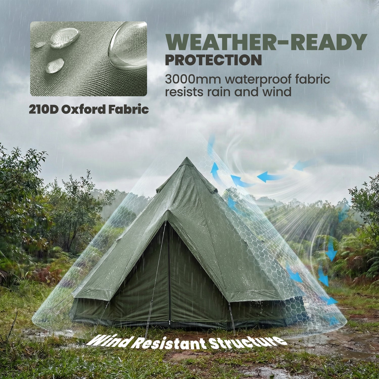 4–6 Person Teepee Camping Tent with Stove Jack and Waterproof Design