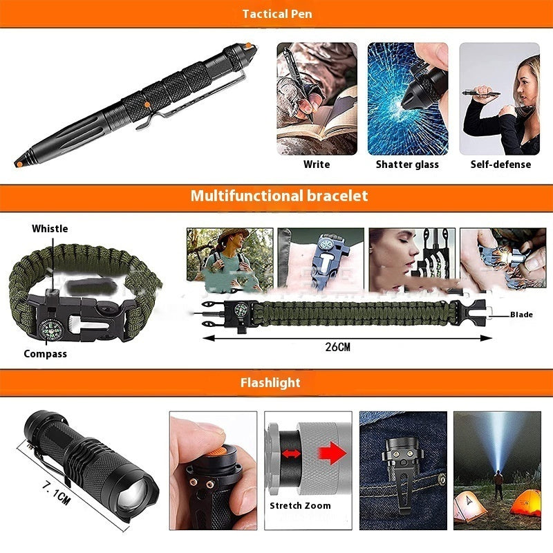 Outdoor Survival Gear and First Aid Kit Compact Emergency Set for Camping, Hiking and Travel