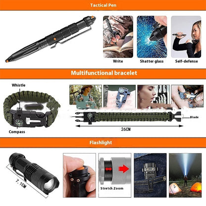 Outdoor Survival Gear and First Aid Kit Compact Emergency Set for Camping, Hiking and Travel