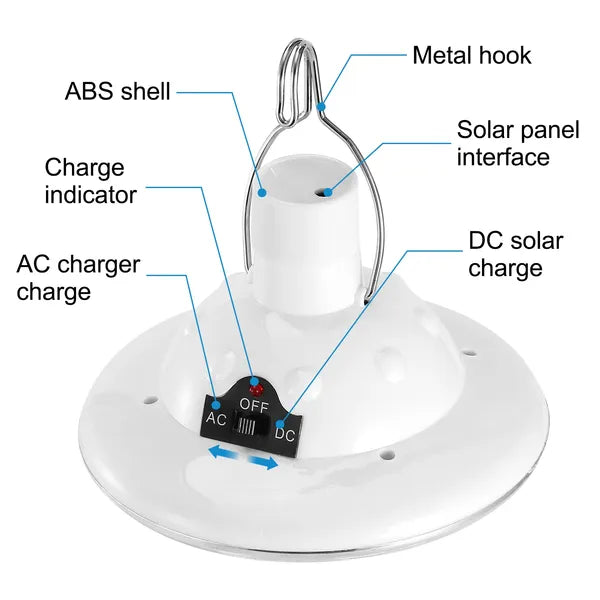 Solar Powered LED Camping Lantern with Hanging Hook for Emergency and Outdoor Use