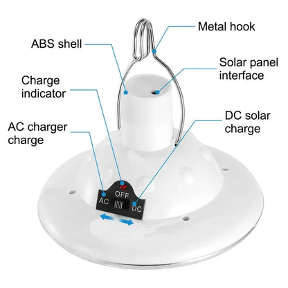 Solar Powered LED Camping Lantern with Hanging Hook for Emergency and Outdoor Use