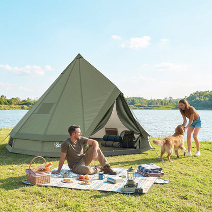 4–6 Person Teepee Camping Tent with Stove Jack and Waterproof Design