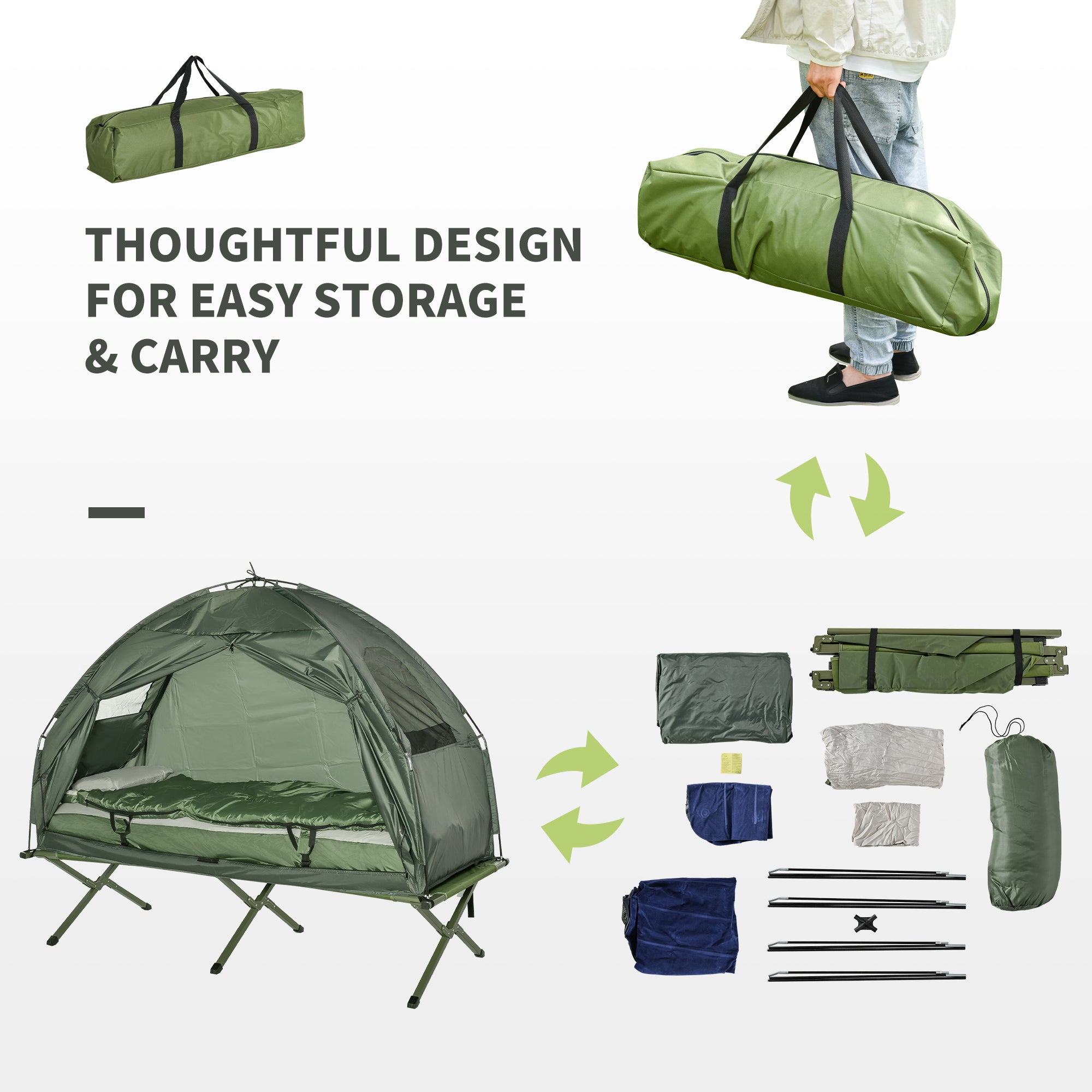 Folding Camping Cot with Air Mattress and Sleeping Bag Portable Outdoor Camping Bed