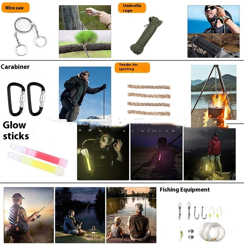 Outdoor Survival Gear and First Aid Kit Compact Emergency Set for Camping, Hiking and Travel