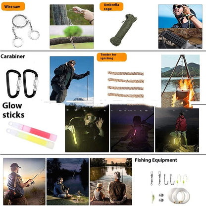 Outdoor Survival Gear and First Aid Kit Compact Emergency Set for Camping, Hiking and Travel