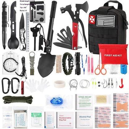Outdoor Survival Gear and First Aid Kit Compact Emergency Set for Camping, Hiking and Travel
