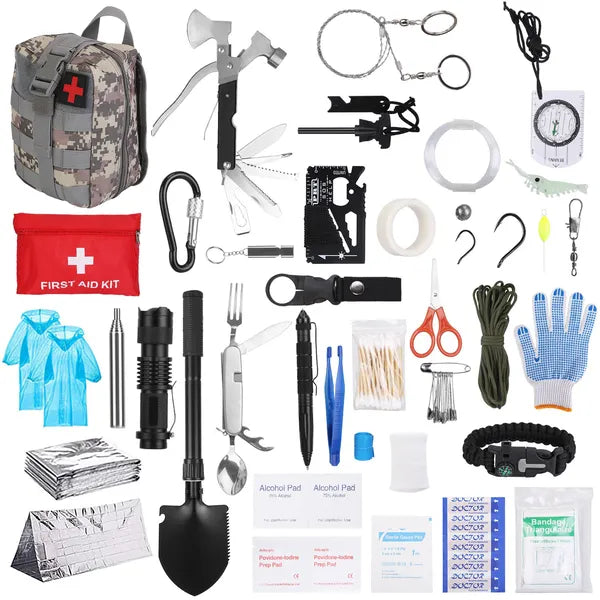 125 Piece Outdoor Survival Gear and First Aid Kit for Camping, Hiking and Emergency Use