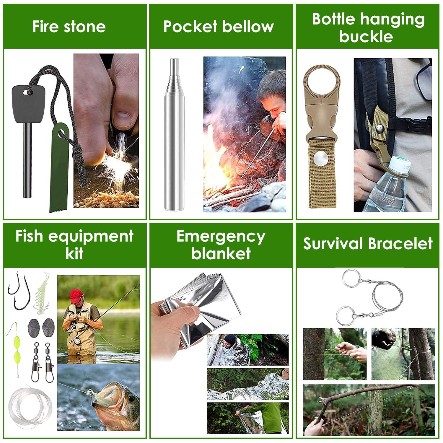 47 Piece Outdoor Survival Gear and Multi Tool Kit with Carry Pouch for Camping and Hiking