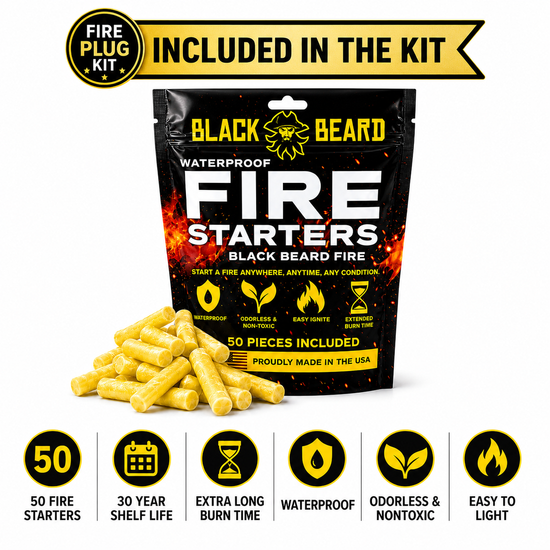 Black Beard Fire Plug Kit | Fire Starter Kit