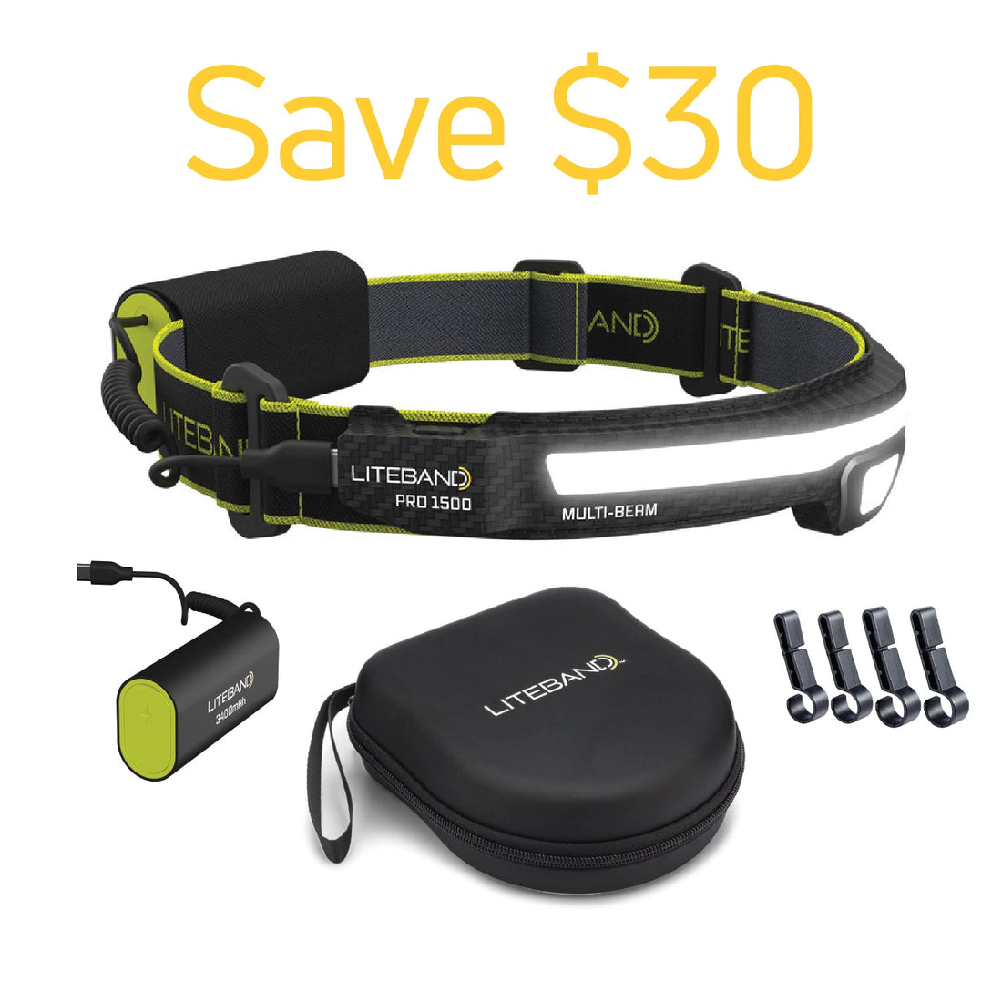 Liteband PRO 1500 Lumen Headlamp Bundle for Camping