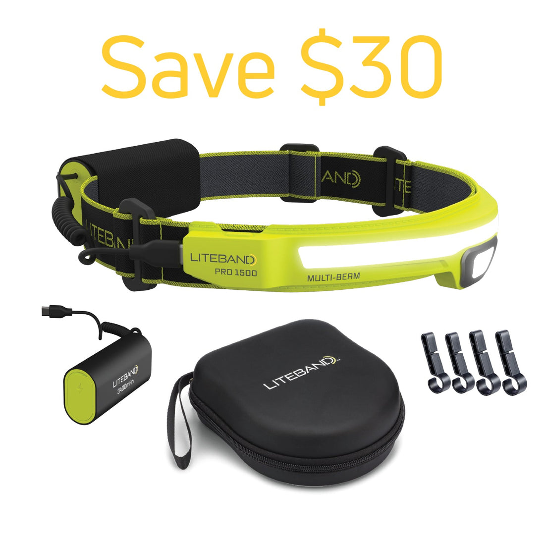 Liteband PRO 1500 Lumen Headlamp Bundle for Camping