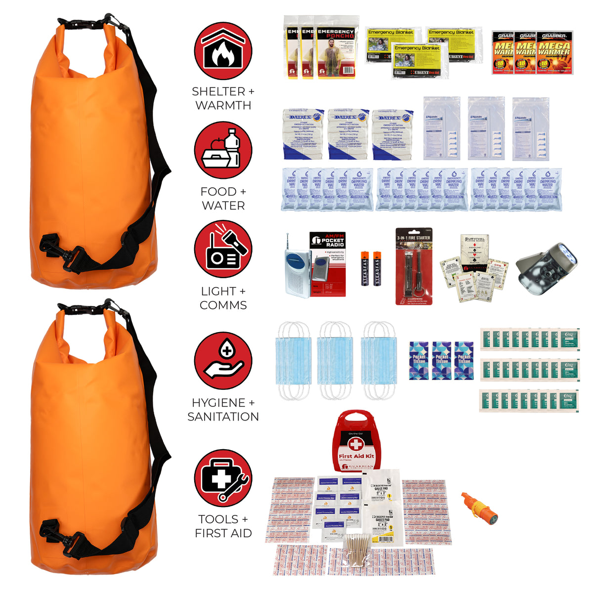 3 Person Necessity Survival Kit with First Aid Supplies