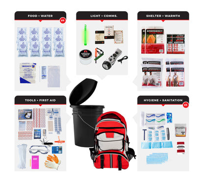 4 Person Comfort Survival Kit with First Aid Supplies