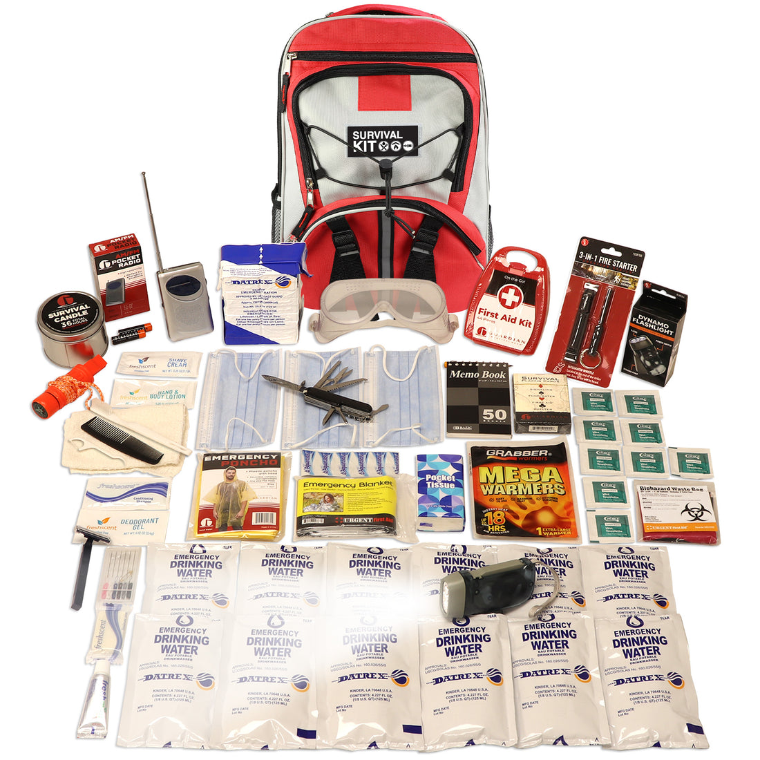 1 Person Essential Survival Kit with First Aid Supplies