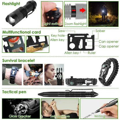 47 Piece Outdoor Survival Gear and First Aid Kit for Camping and Hiking