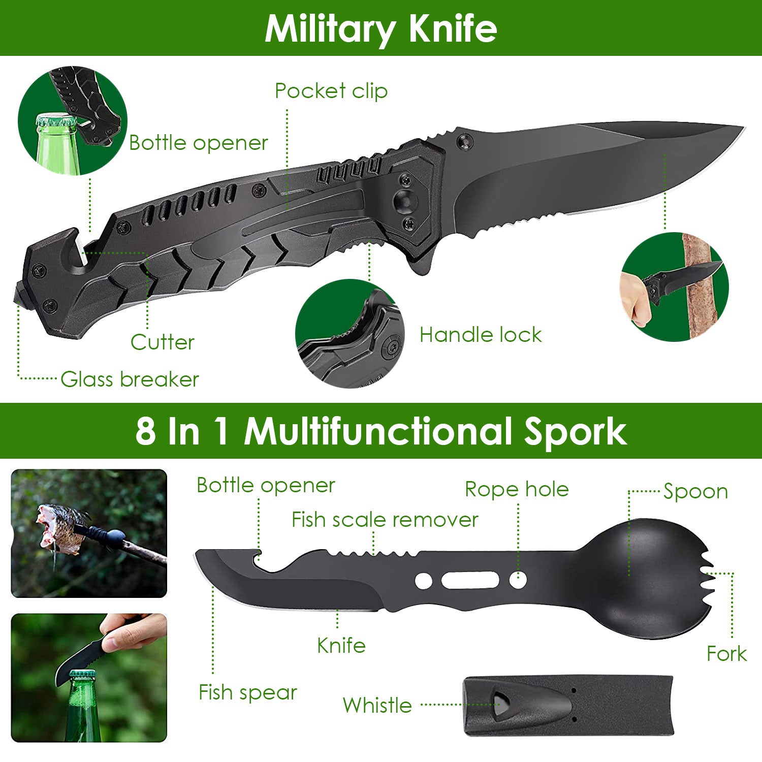 47 Piece Outdoor Survival Gear and Multi Tool Kit with Carry Pouch for Camping and Hiking