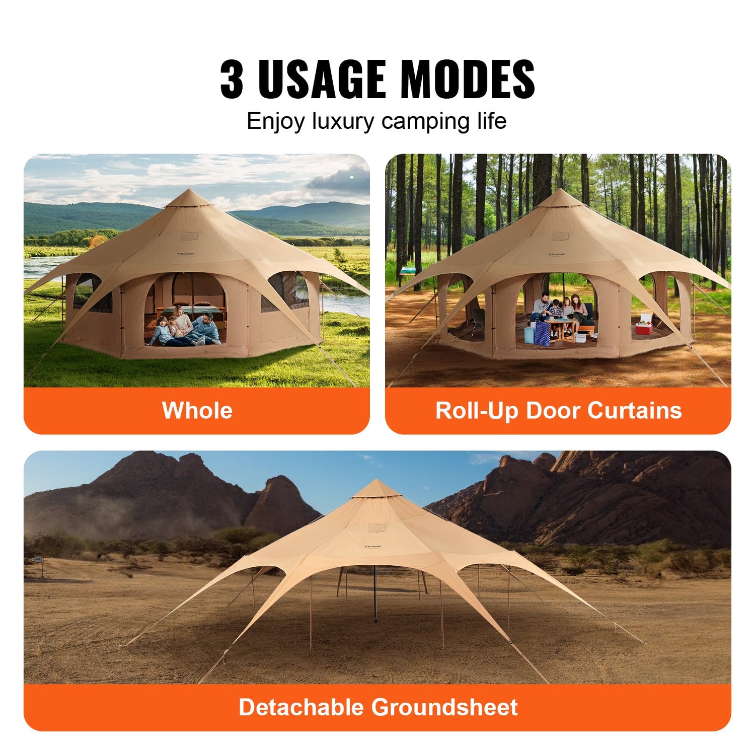 4 Season Canvas Bell Tent for 8 Person Camping with Stove Jack