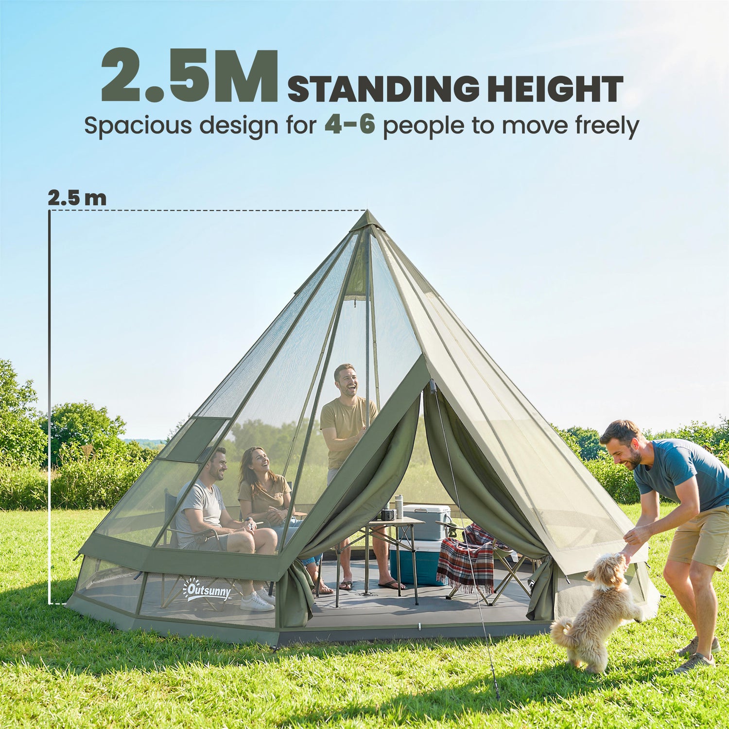 4–6 Person Teepee Camping Tent with Stove Jack and Waterproof Design