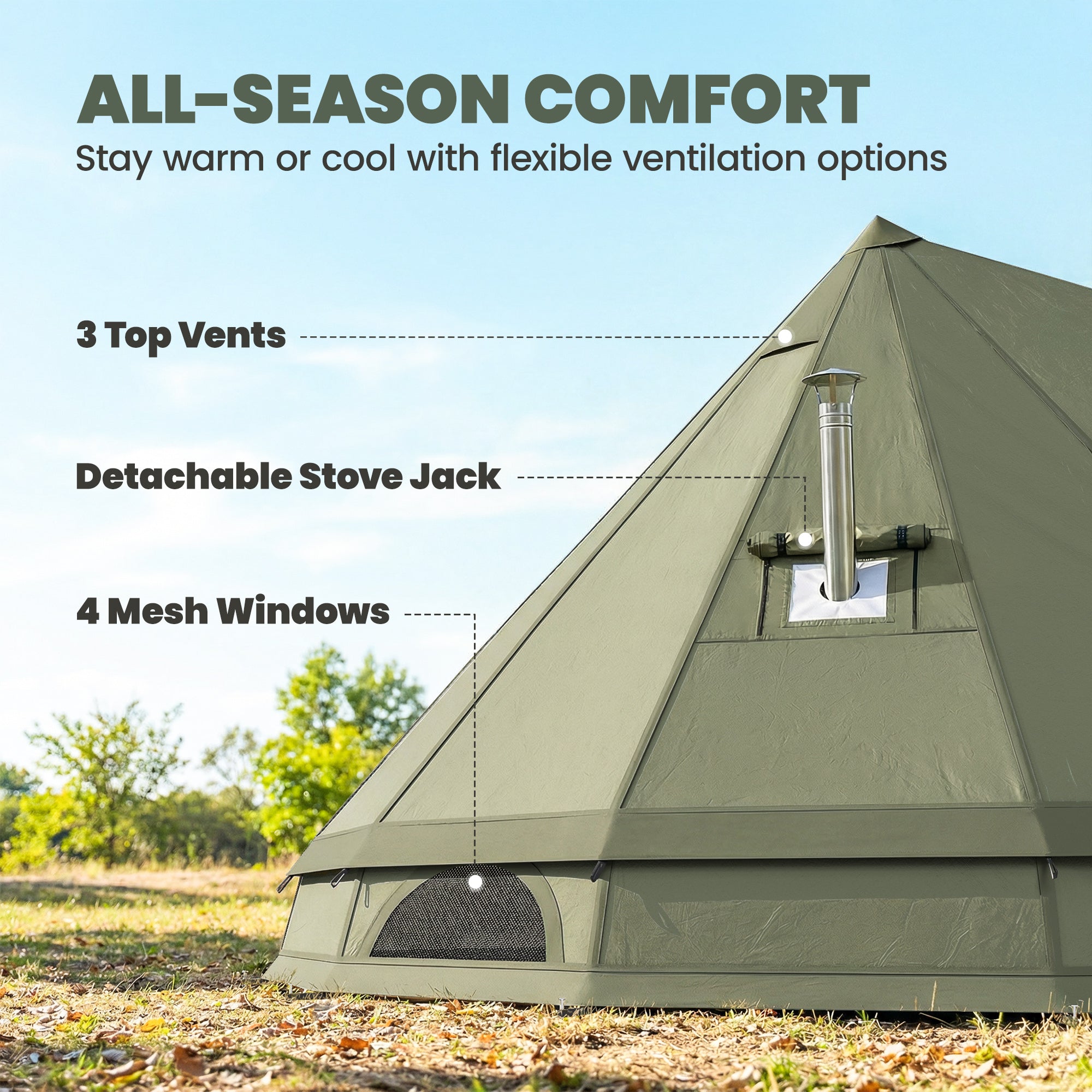 4–6 Person Teepee Camping Tent with Stove Jack and Waterproof Design