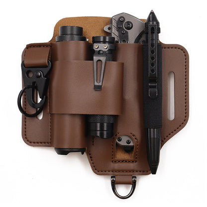 Outdoor Tool Storage Waist Bag with Leather Sheath for Camping and Hiking