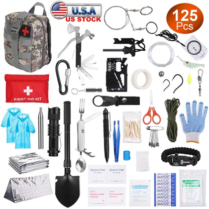 125 Piece Outdoor Survival Gear Kit for Camping and Hiking