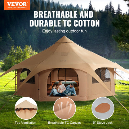 4 Season Canvas Bell Tent for 8 Person Camping with Stove Jack